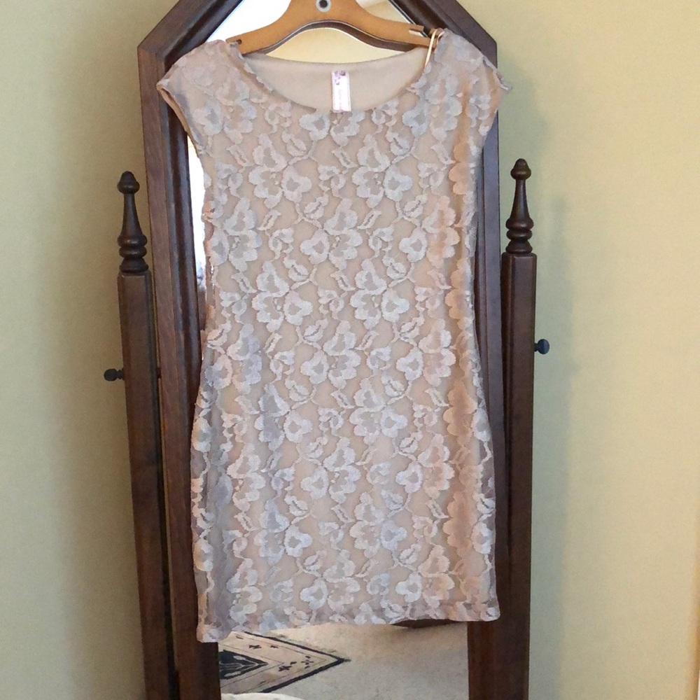Love Notes Champagne Color Lace Dress